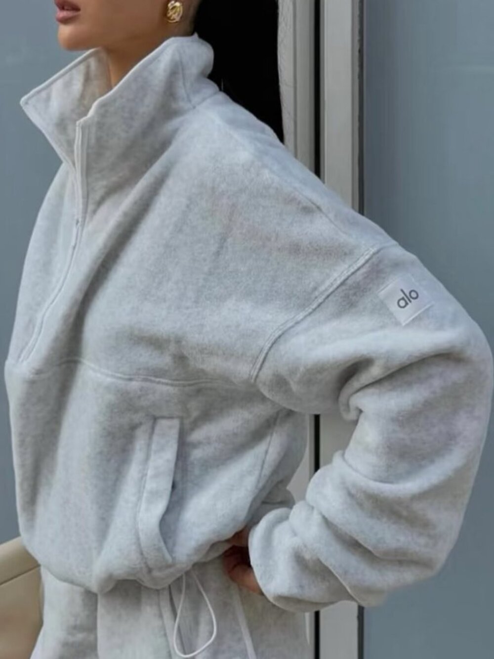 Alo Yoga Polar Fleece Retreat Cover Up White Heather Grey Size Large